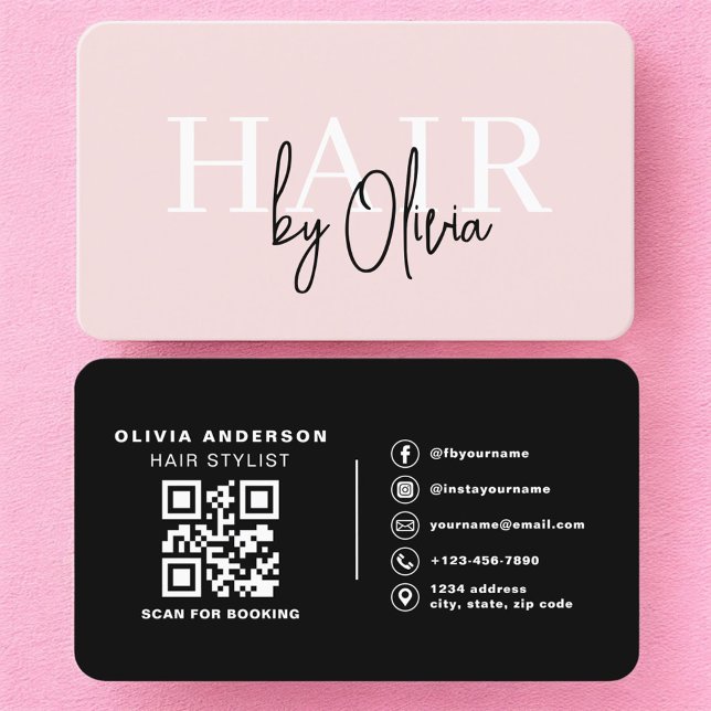  Hair Stylist Blush Pink QR Code Visitkort (Skapare uppladdad)