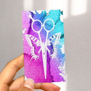 Hair Stylist Butterfly & Scissor Classy Watercolor Visitkort