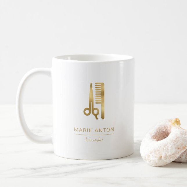 Hair Stylist Chic Guld Scissors Comb Kaffemugg (Med munk)