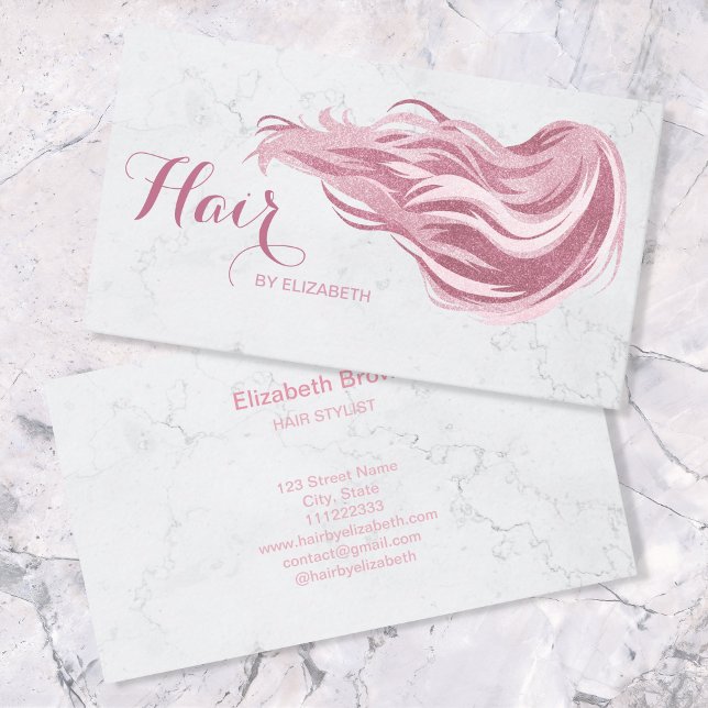 Hair Stylist Chic Rosa Glitter Marble Beauty Salon Visitkort (Skapare uppladdad)