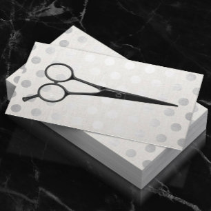 Hair Stylist Chic Silver Polka dots Elegant Linen Visitkort