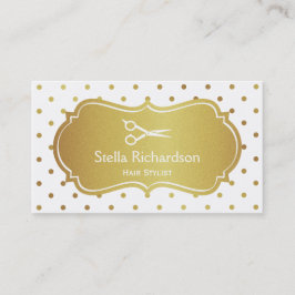 Hair Stylist - Chic White Guld Glitter Polka dots Visitkort