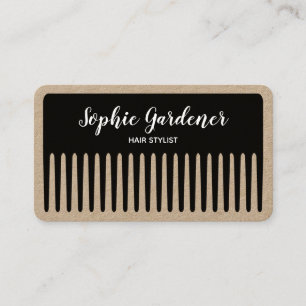 Hair Stylist - Comb - Black and White (Kraft) Visitkort