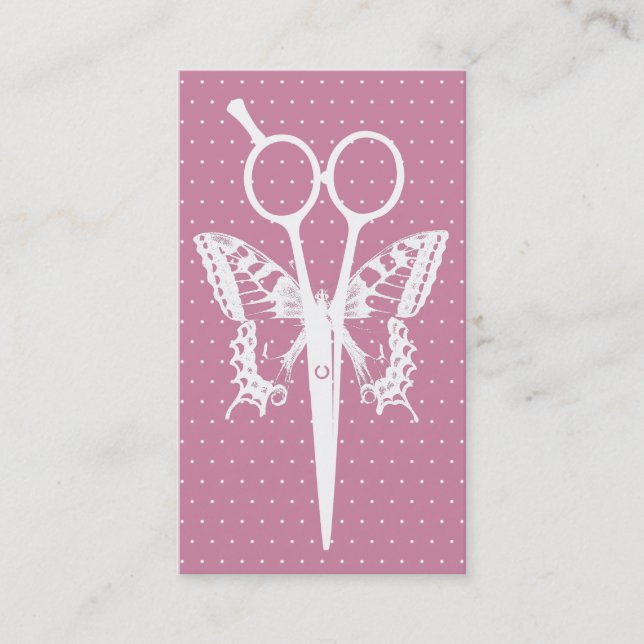 Hair Stylist Cute Dots Scissor & Butterfly Rosa Visitkort (Framsida)