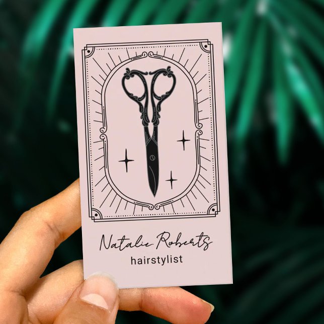Hair Stylist Cute Scissor Doodle Blush Pink Photo Visitkort (Skapare uppladdad)
