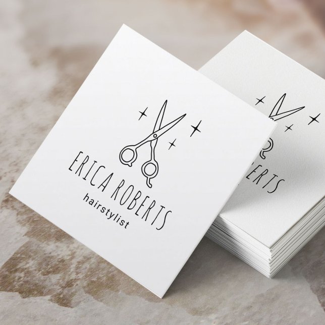 Hair Stylist Cute Scissor Minimalist Beauty Salon Fyrkantigt Visitkort (Skapare uppladdad)