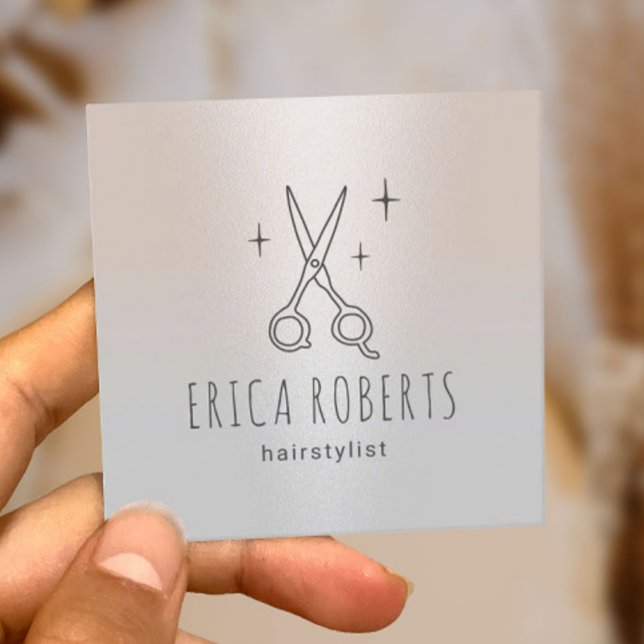 Hair Stylist Cute Scissor Minimalist Classy Silver Fyrkantigt Visitkort (Skapare uppladdad)