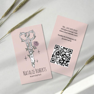 Hair Stylist Cute Scissor Teckning Rosa Salon Visitkort