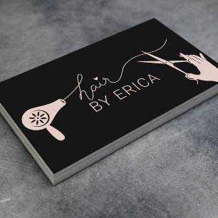 Hair Stylist Cute Typography Black & Rosa Visitkort