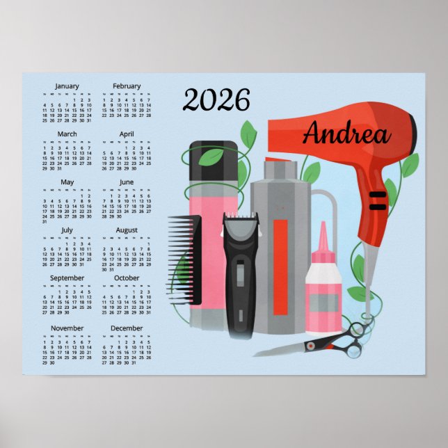 Hair Stylist Design 2026 Calendar Poster (Framsidan)