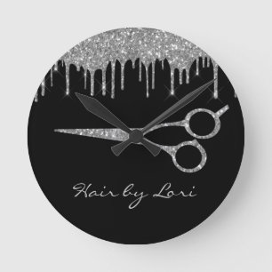 Hair Stylist Drifts Glitter Search Scissors  Rund Klocka