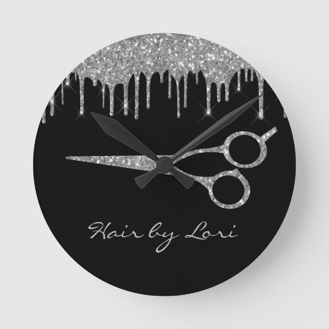 Hair Stylist Drifts Glitter Search Scissors  Rund Klocka (Framsida)