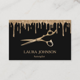 Hair Stylist Dripping Guld Glitter Scissors Visitkort