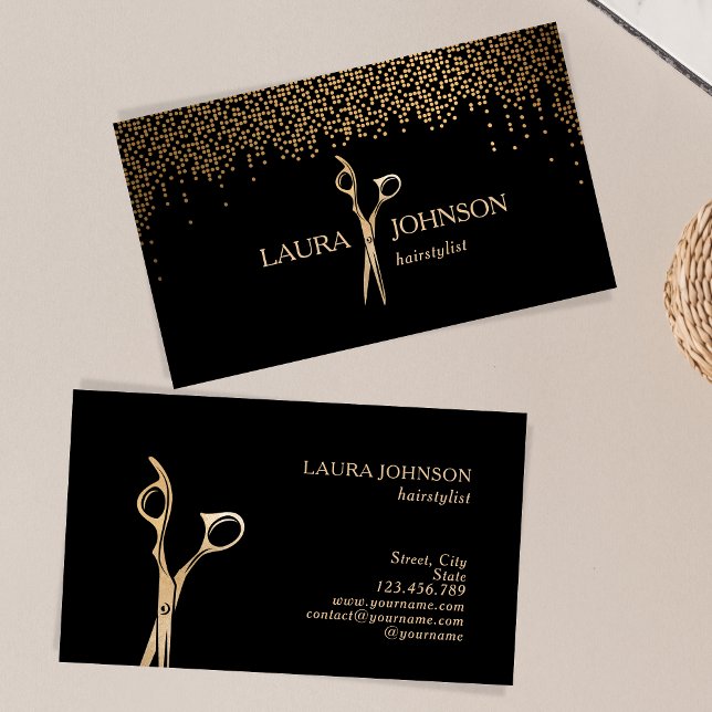 Hair Stylist Dripping Guld Glitter Scissors Visitkort (Skapare uppladdad)