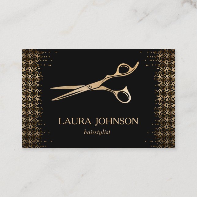 Hair Stylist Dripping Guld Glitter Scissors Visitkort (Framsida)