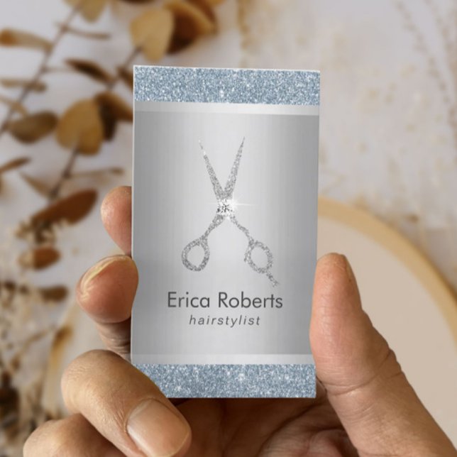 Hair Stylist Dusty Blue Silver Glitter Möte Tidsbeställning Kort (Skapare uppladdad)