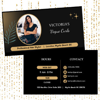 Hair Stylist Elegant Black & Guld Beauty Salon Visitkort