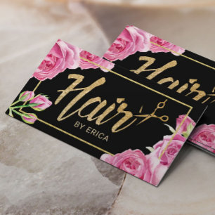 Hair Stylist Elegant Blommigt Guld Framed Hair Sal Visitkort