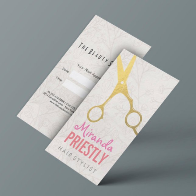 Hair Stylist Elegant Faux Guld Scissors Blommigt Tidsbeställning Kort (Skapare uppladdad)