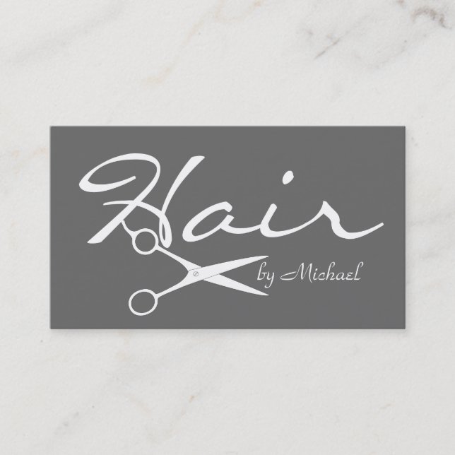 Hair Stylist Elegant Grått Bakgrund Visitkort (Framsida)