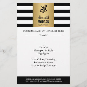Hair Stylist Elegant Guld Black White Rand Flygblad