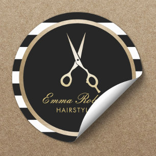 Hair Stylist Elegant Guld Scissor Modern Rand Runt Klistermärke