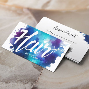 Hair Stylist Elegant Indigo Watercolor Salon Tidsbeställning Kort