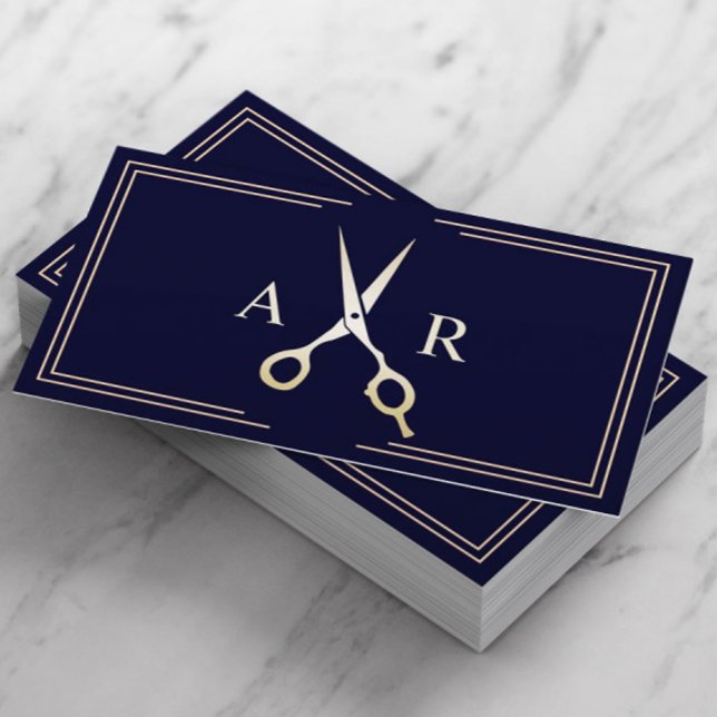 Hair Stylist Elegant Navy & Guld Beauty Salon Visitkort (Skapare uppladdad)