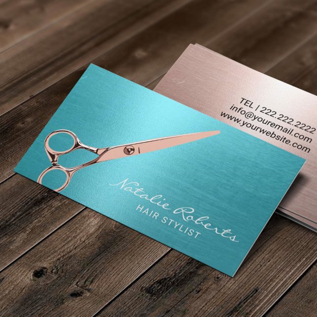 Hair Stylist Elegant Ro Guld Scissor Turcos Visitkort (Skapare uppladdad)