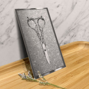 Hair Stylist Elegant Scissor Modern Silver Glitter Visitkort
