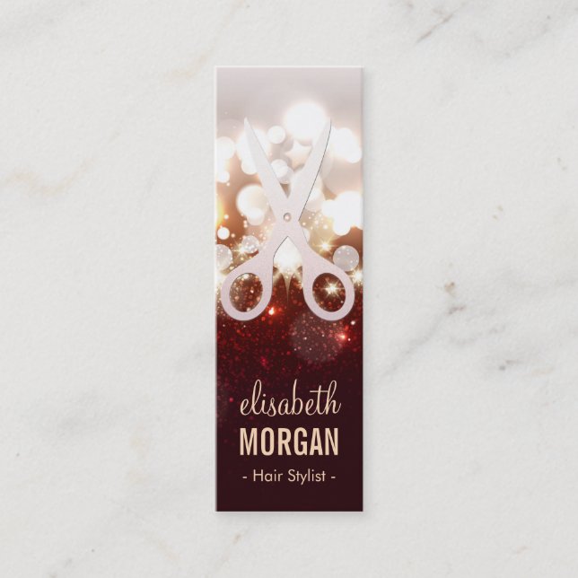 Hair Stylist Fashionable Guld Gnistra Scissors Mini Visitkort (Framsida)