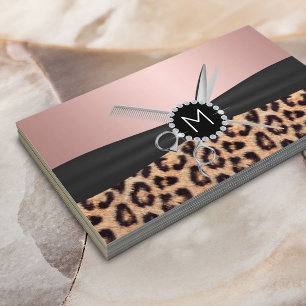 Hair Stylist Foil Ro Guld Monogram Leopard Visitkort