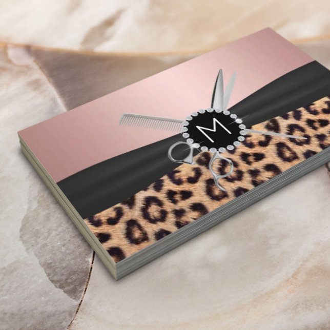 Hair Stylist Foil Ro Guld Monogram Leopard Visitkort (Skapare uppladdad)
