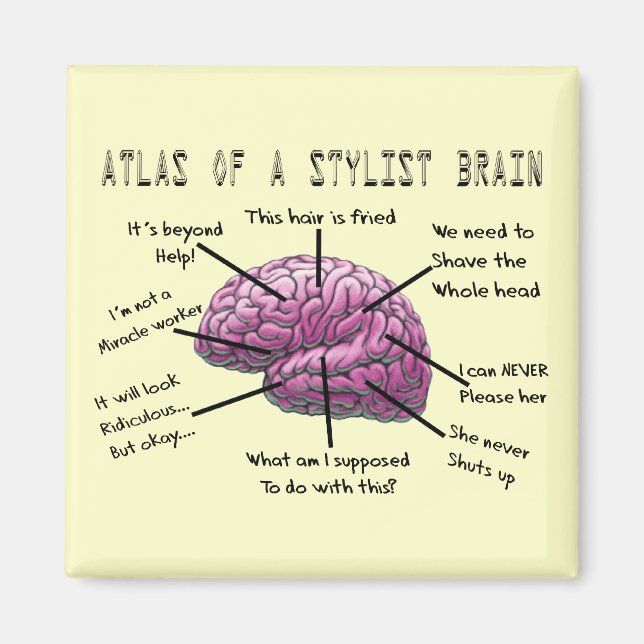 Hair Stylist Gifts "Atlas of a Stylist Brain" Magnet (Framsidan)