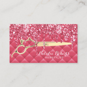 Hair Stylist Girly Rosa Glitter Drips Beauty Salon Visitkort