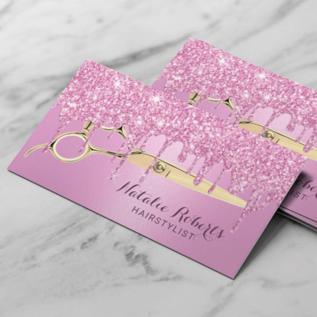 Hair Stylist Girly Rosa Glitter Drips Beauty Salon Visitkort (Skapare uppladdad)