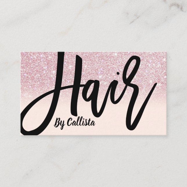 Hair Stylist Girly Rosa Glitter Ombre Typography Visitkort (Framsida)