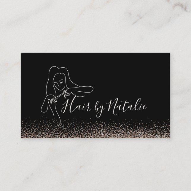 Hair Stylist Glam Guld Glitter Beauty Salon Black Visitkort (Framsida)