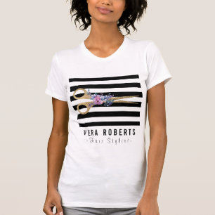 Hair Stylist Glitter Saxor Beauty Stripe Blommigt T Shirt