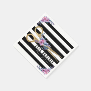 Hair Stylist Glitter Scissor Blommigt Stripe Pappersservett