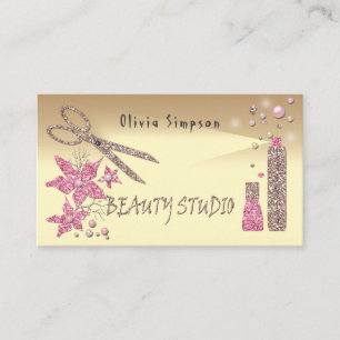 Hair Stylist Glitter Shiny Scissor Flowers Beauty Visitkort