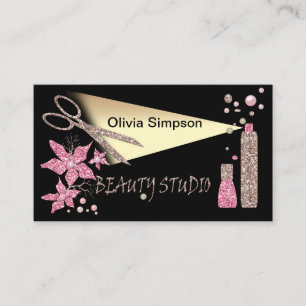 Hair Stylist Glitter Shiny Scissor Flowers Beauty Visitkort