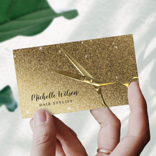 Hair Stylist Golden Scissor Modern Guld Glitter Visitkort