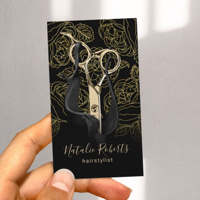 Hair Stylist Guld Blommigt Botanical Line Art Salo Visitkort (Skapare uppladdad)