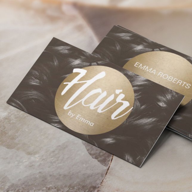 Hair Stylist Guld Circle Brown Hair-bakgrund Visitkort (Skapare uppladdad)