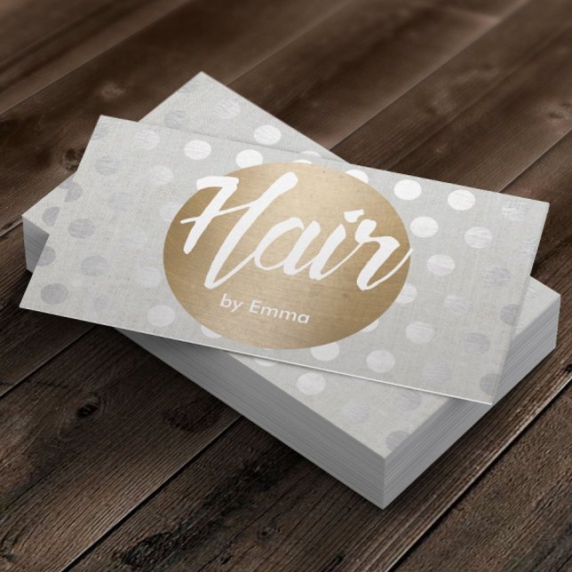 Hair Stylist Guld Circle Silver Dot Modern Visitkort (Skapare uppladdad)
