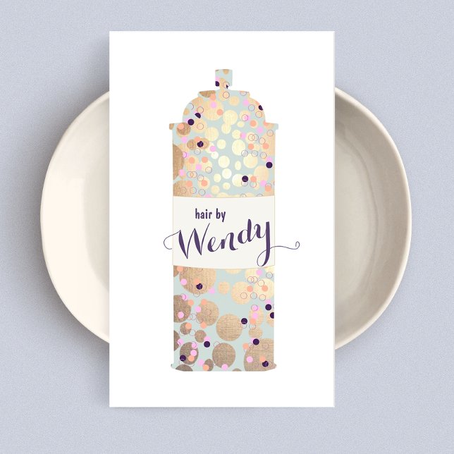 Hair Stylist, Guld Confetti Hair Spray Visitkort (Skapare uppladdad)