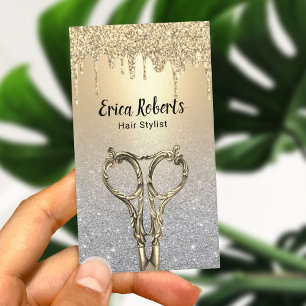 Hair Stylist Guld Drifts Silver Glitter Salon Visitkort