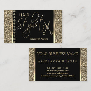 Hair Stylist - Guld Glitter och diamanter Visitkort