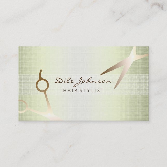 Hair Stylist Guld Glitter Saloon Linen Lime Visitkort (Framsida)